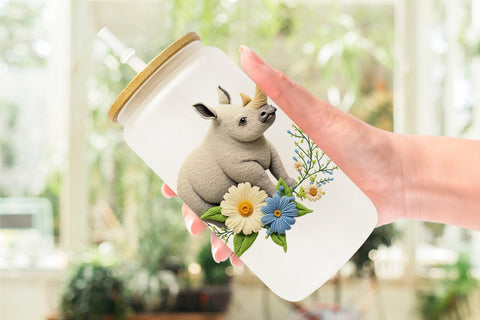 Glass Can Rhino Embroidery Sublimation artnoy 