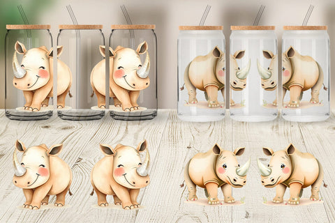Glass Can Rhinoceros Wildlife Sublimation artnoy 