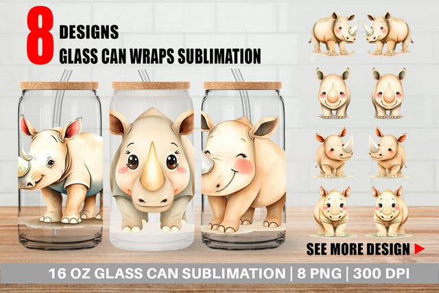 Glass Can Rhinoceros Wildlife Sublimation artnoy 