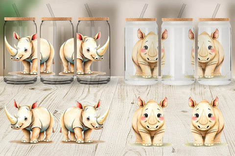 Glass Can Rhinoceros Wildlife Sublimation artnoy 