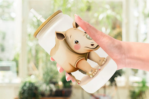 Glass Can Rhinoceros Wildlife Sublimation artnoy 