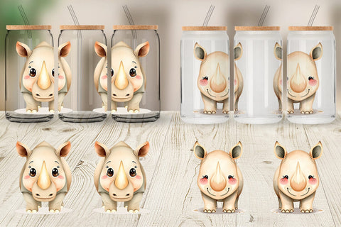 Glass Can Rhinoceros Wildlife Sublimation artnoy 