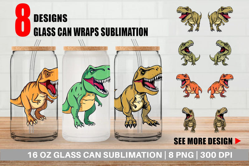 Glass Can Roaring Dinosaur Sublimation artnoy 