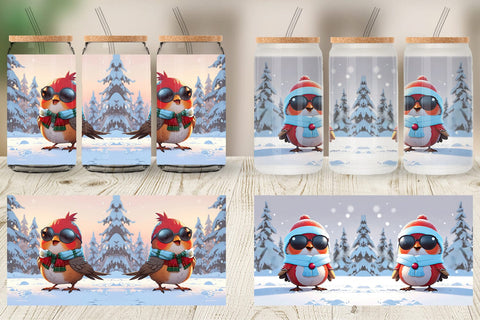 Glass Can Robin Bird Christmas Sublimation artnoy 