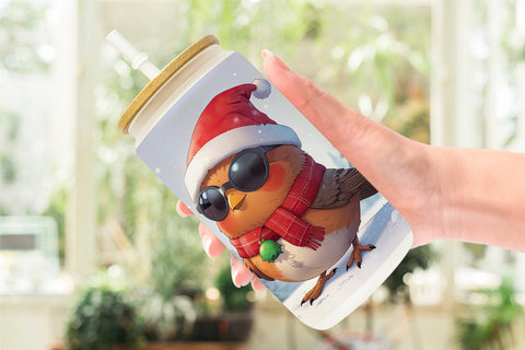 Glass Can Robin Bird Christmas Sublimation artnoy 