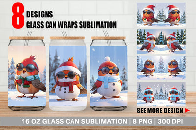 Glass Can Robin Bird Christmas Sublimation artnoy 