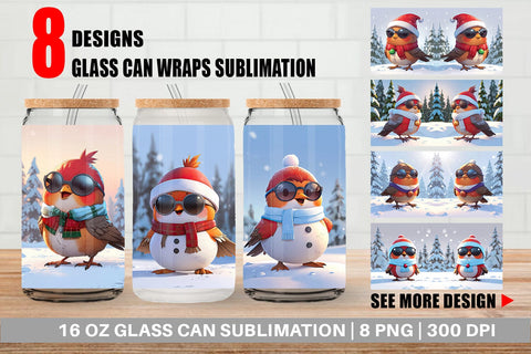 Glass Can Robin Bird Christmas Sublimation artnoy 