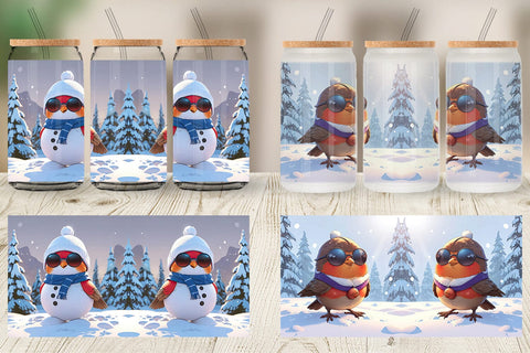 Glass Can Robin Bird Christmas Sublimation artnoy 