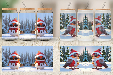 Glass Can Robin Bird Christmas Sublimation artnoy 