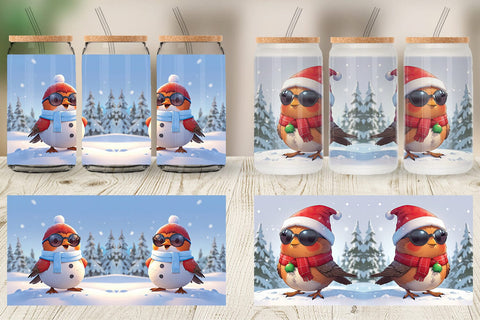 Glass Can Robin Bird Christmas Sublimation artnoy 