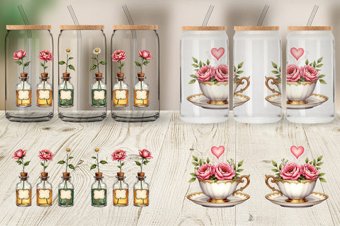 Glass Can Romantic Blooms Vintage Floral Valentine Sublimation artnoy 