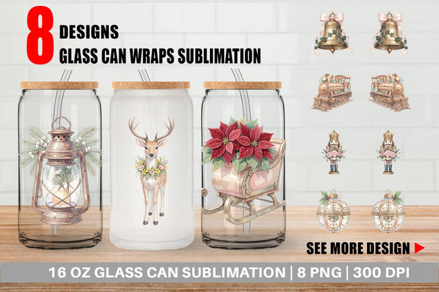 Glass Can Romantic Victorian Holiday Watercolor Sublimation artnoy 