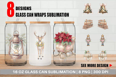 Glass Can Romantic Victorian Holiday Watercolor Sublimation artnoy 