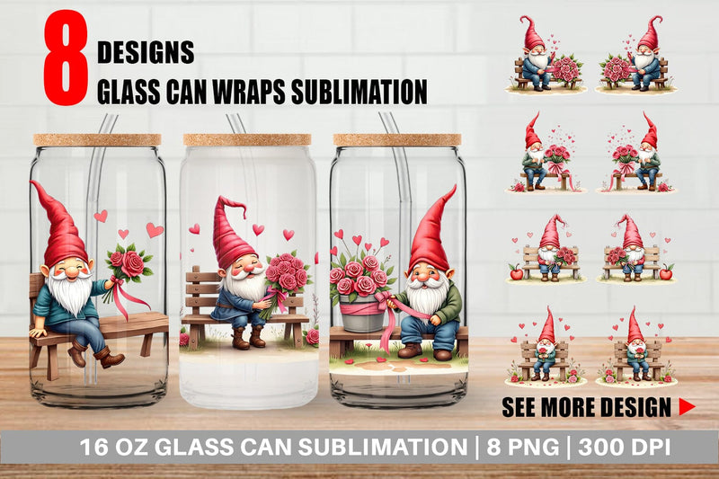 Glass Can Rose Bouquet Gnome Sublimation artnoy 