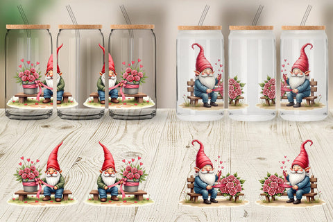 Glass Can Rose Bouquet Gnome Sublimation artnoy 