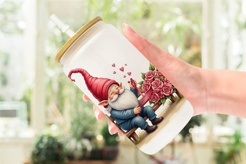 Glass Can Rose Bouquet Gnome Sublimation artnoy 