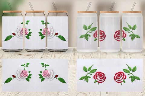 Glass Can Rose Embroidery Sublimation artnoy 