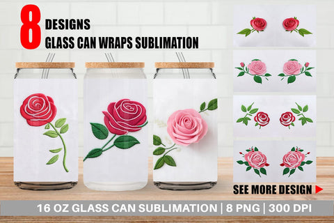 Glass Can Rose Embroidery Sublimation artnoy 