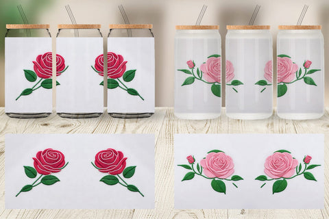 Glass Can Rose Embroidery Sublimation artnoy 
