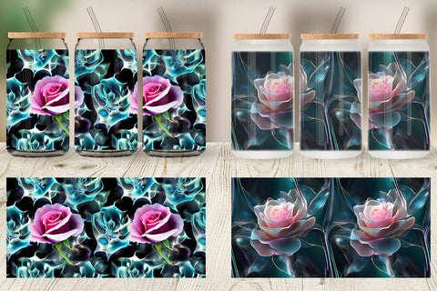 Glass Can Rose Glass Pattern Sublimation artnoy 
