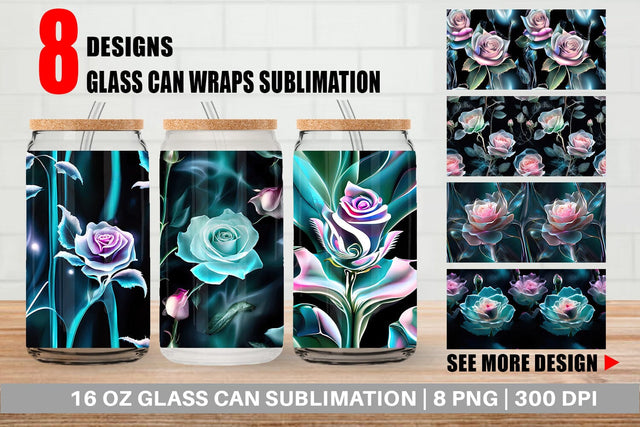 Glass Can Rose Glass Pattern Sublimation artnoy 