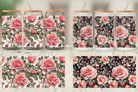 Glass Can Rose Pattern Sublimation artnoy 