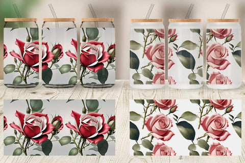 Glass Can Rose Pattern Sublimation artnoy 