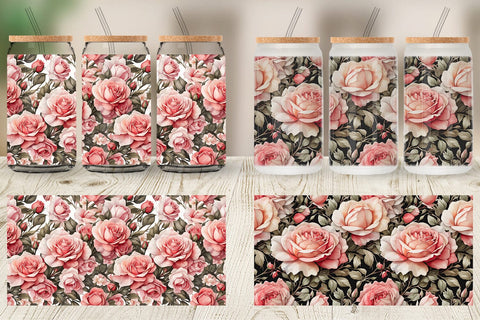 Glass Can Rose Pattern Sublimation artnoy 