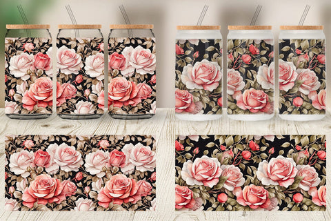 Glass Can Rose Pattern Sublimation artnoy 