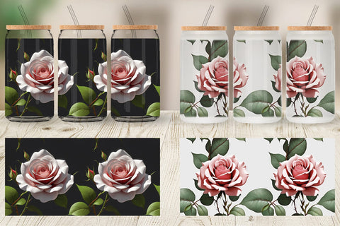 Glass Can Rose Pattern Sublimation artnoy 