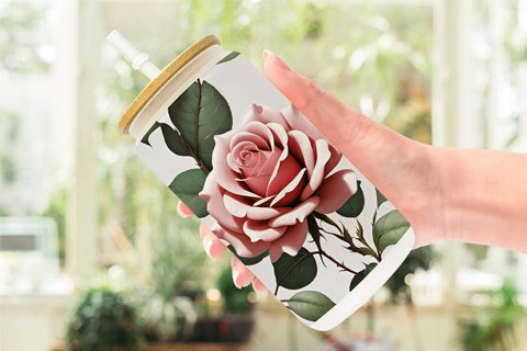 Glass Can Rose Pattern Sublimation artnoy 