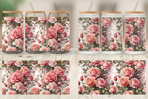 Glass Can Rose Pattern Sublimation artnoy 
