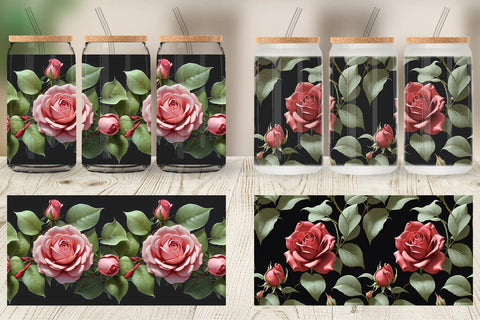 Glass Can Rose Pattern Sublimation artnoy 