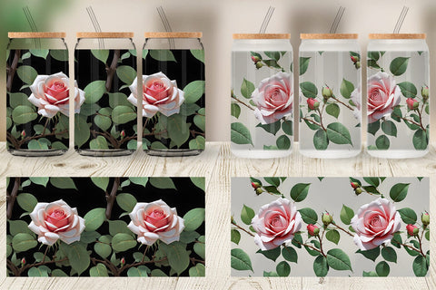 Glass Can Rose Pattern Sublimation artnoy 