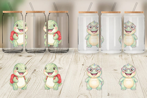 Glass Can Round Storybook School Dino Sublimation artnoy 
