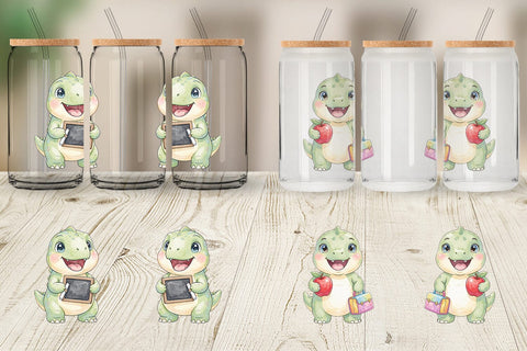 Glass Can Round Storybook School Dino Sublimation artnoy 