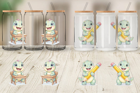 Glass Can Round Storybook School Dino Sublimation artnoy 
