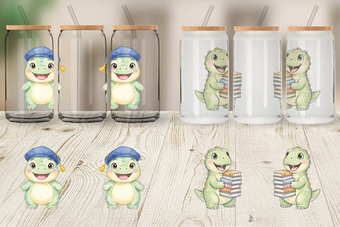Glass Can Round Storybook School Dino Sublimation artnoy 