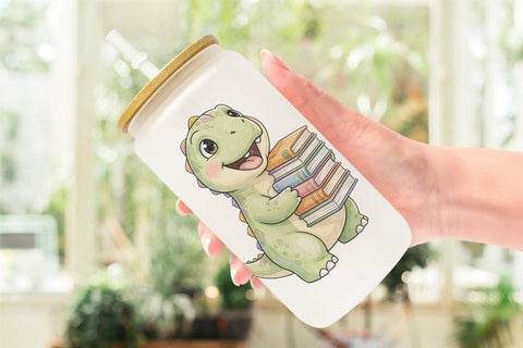 Glass Can Round Storybook School Dino Sublimation artnoy 