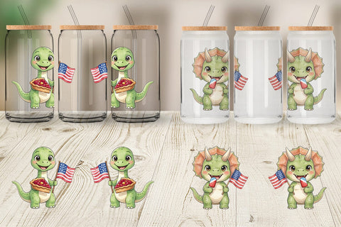 Glass Can Round Summer Treats Dino Watercolor Sublimation artnoy 