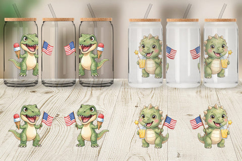 Glass Can Round Summer Treats Dino Watercolor Sublimation artnoy 