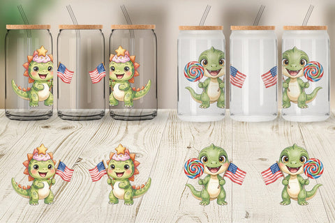 Glass Can Round Summer Treats Dino Watercolor Sublimation artnoy 
