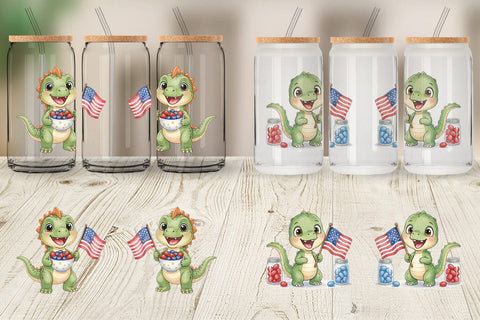 Glass Can Round Summer Treats Dino Watercolor Sublimation artnoy 