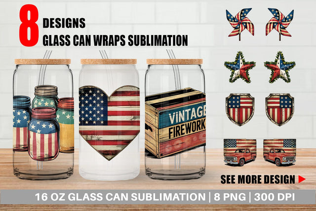 Glass Can Rustic 4th of July Sublimation artnoy 