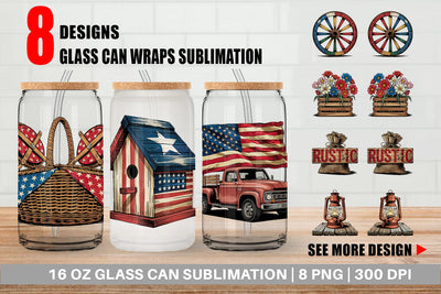 Glass Can Rustic 4th of July Sublimation artnoy 