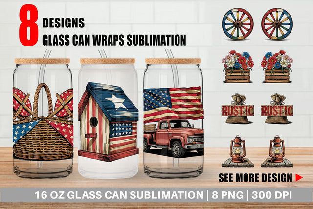 Glass Can Rustic 4th of July Sublimation artnoy 