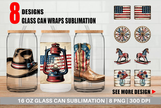 Glass Can Rustic 4th of July Sublimation artnoy 