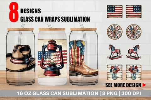 Glass Can Rustic 4th of July Sublimation artnoy 
