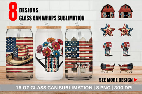 Glass Can Rustic 4th of July Sublimation artnoy 