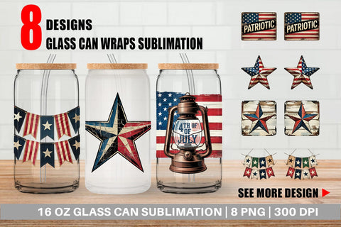 Glass Can Rustic 4th of July Sublimation artnoy 
